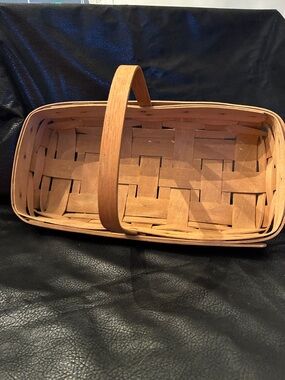 Woven Wooden Longaberger Basket with Single Handle - Natural Brown